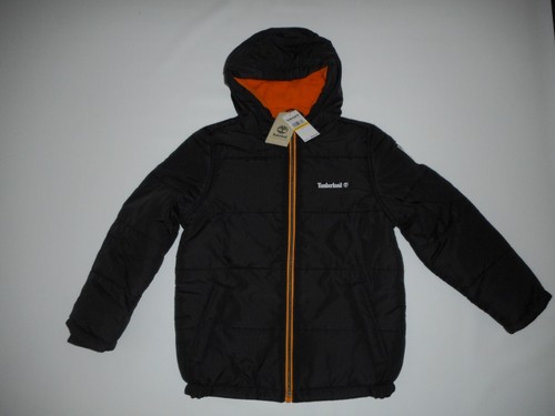 TIMBERLAND Black INSULATED Puffer HOODED Winter JACKET Boys MEDIUM 10 / 12 NEW - Picture 2 of 7