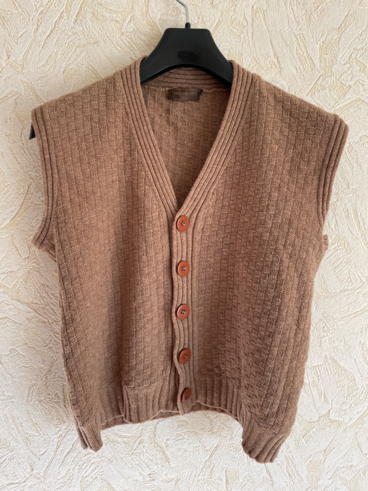 Gilet Yves Saint Laurent Paris anni 70 tricot 100% lana maglia bottoni taglia FR 46