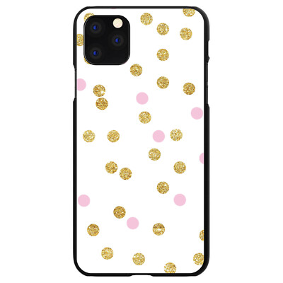 iPhone DistinctInk Case 12/12 PRO 6.1'' Screen Black Plastic Cover Pink Gold Dots