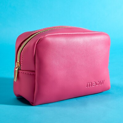 Cat Lady MEOW Pink Cosmetic Bag Zippered 7x5x3'' 