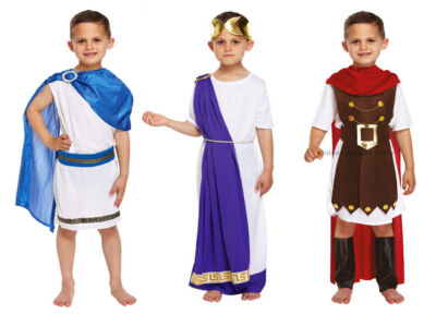 Boys Roman Emperor Julius Caesar Greek Toga King Kids Fancy Dress Outfit  Costume UK