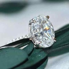 3 CT Oval Cut Moissanite Hidden Halo Women Engagement Ring 14k White Gold Plated