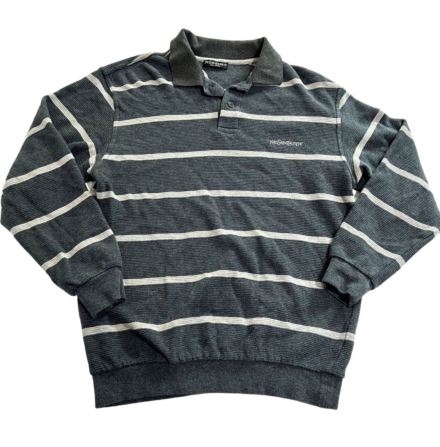 Maglia da rugby Yves Saint Laurent a costine a righe blu ardesia