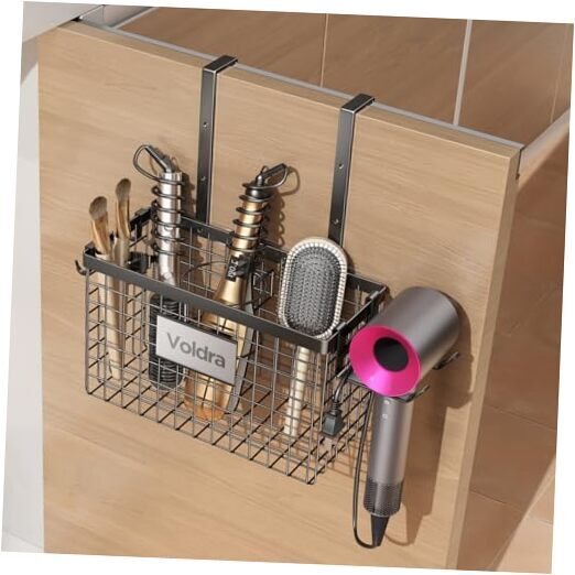 Hair Dryer Holder Cabinet Door, Adhesive Hair Tool Organizer Wall Mount Black