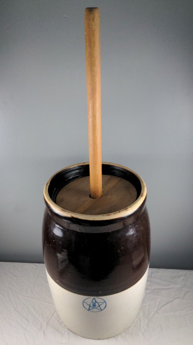 5 Gallon Stoneware Butter Churn - Blue Star Stoneware Co, Early