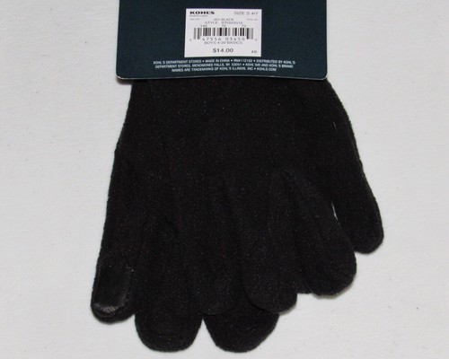 Boys Touch Screen Gloves Black Microfleece NEW Size 4 7 Small Kids Tek Gear NWT - Picture 3 of 12