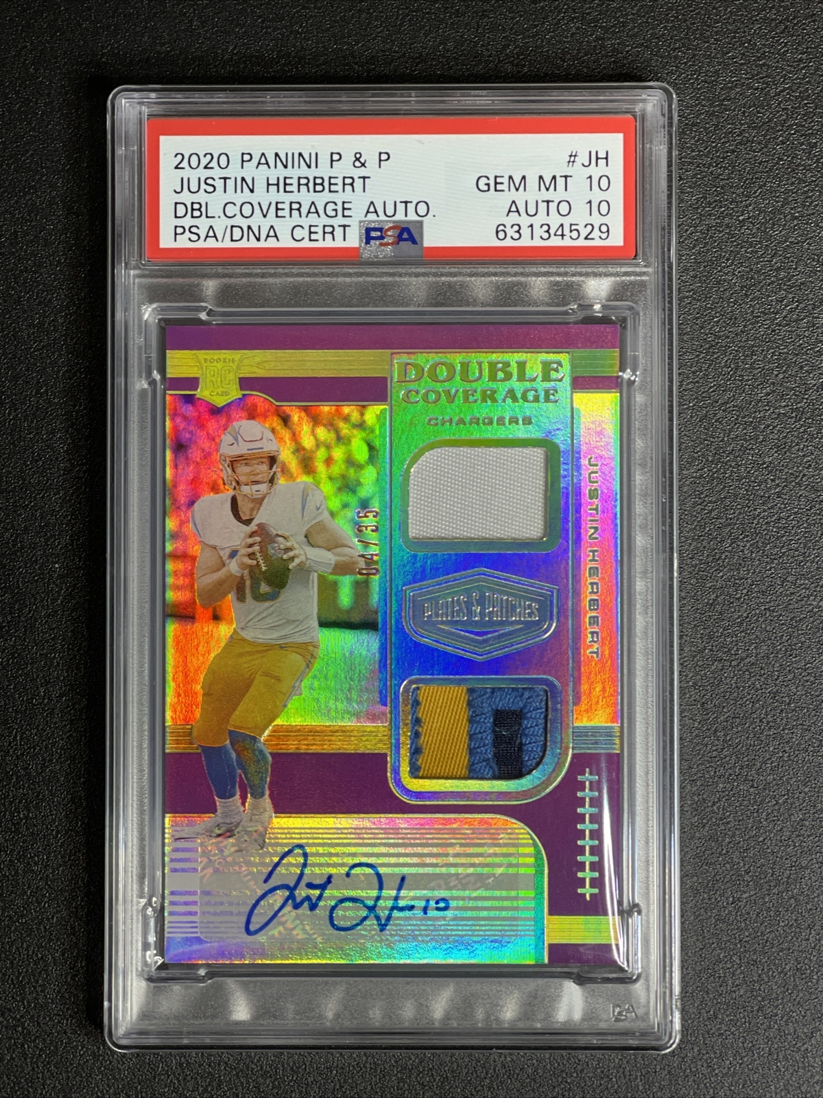 Justin Herbert Panini Plates & Patches Double Coverage Autographs #DCJH Purple