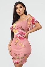 BNIP Fashion Nova Pink Floral Mesh Off Shoulder Mini Dress - Size M