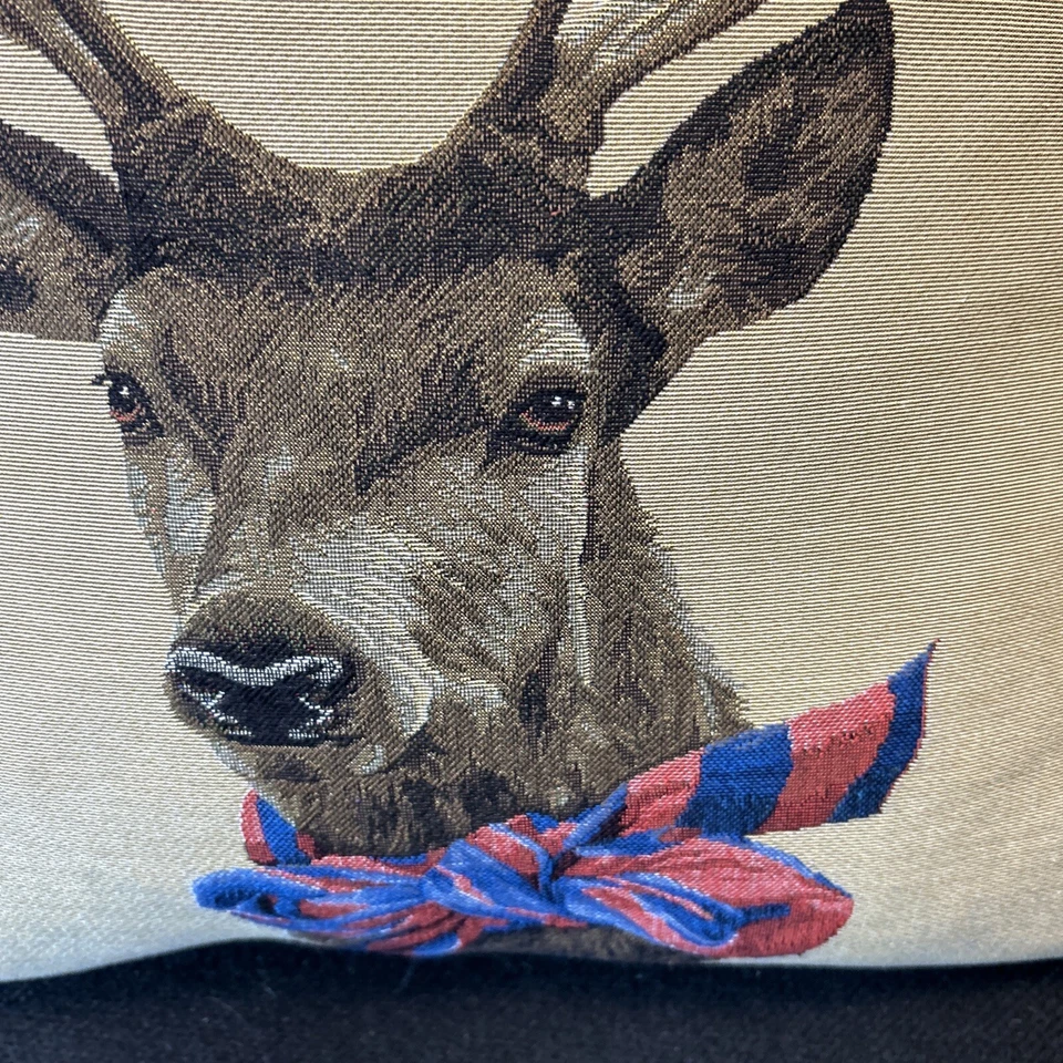 2 Rolande Du Dreuilh Stag Deer 18" Tapestry Toss Pillows Christmas Duck Feathers - Image 4 of 4