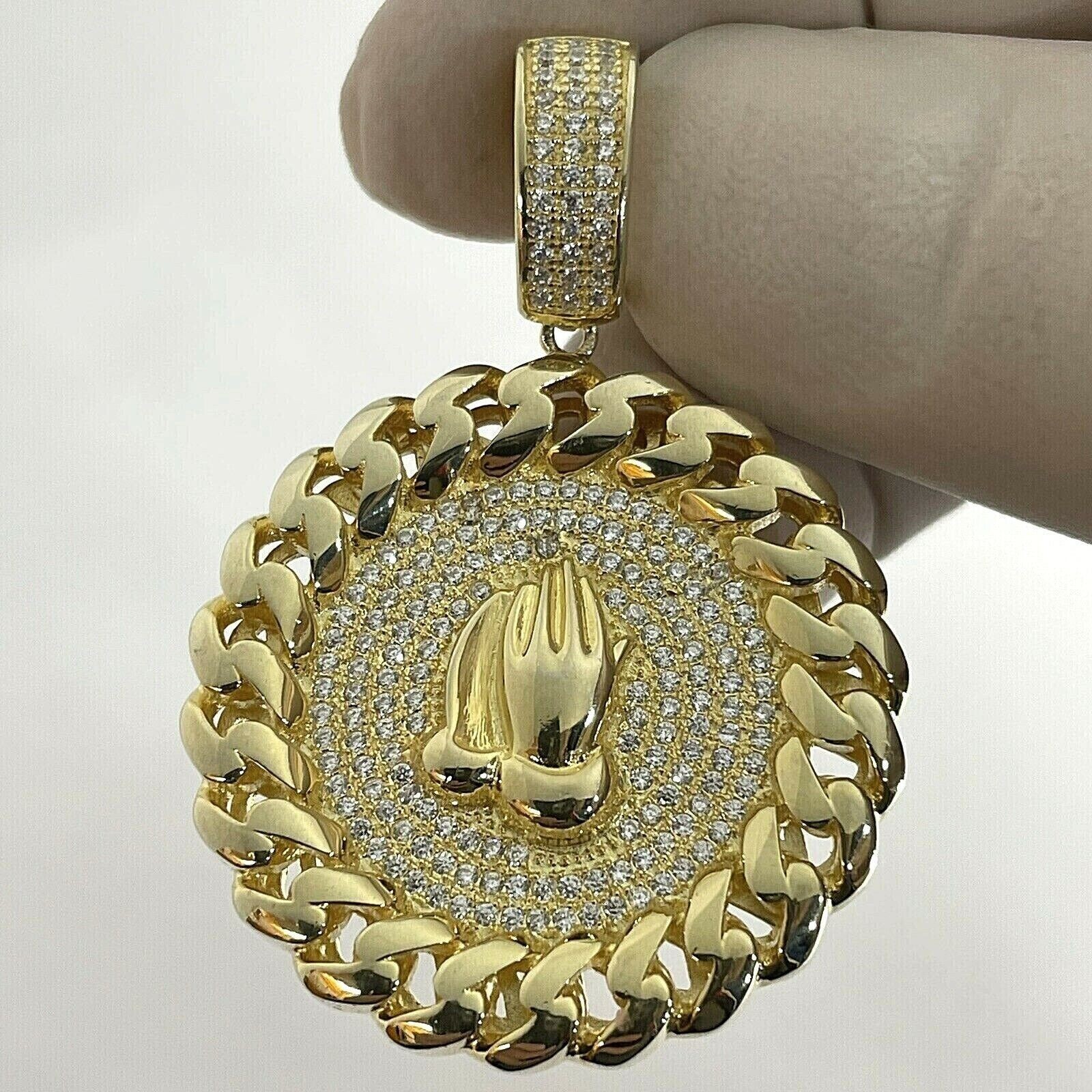 2Ct Round Cut Moissanite Praying Hand Men's Charm Pendant 14K Yellow Gold Plated