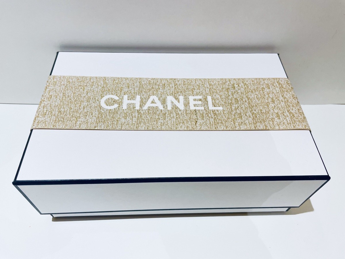 Chanel Gift Box w/ Logo Gold Texturized Ribbon + Logo Wrap