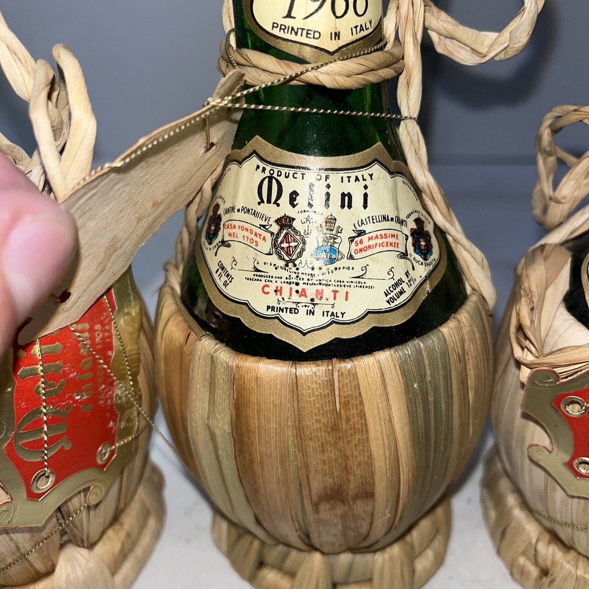 Melini CHIANTI EMPTY ITALY WINE BOTTLE VINTAGE 1966 Raffia Wrapped