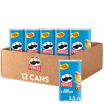 Pringles Potato Crisps Chips, Grab N' Go, Salt and Vinegar (12 Cans)