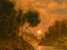 MAX COLE ART oil painting landscape signed vintage antique dutch style moon 755