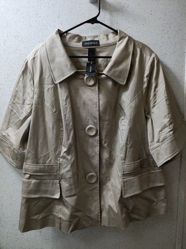 Lane Bryant Safari Style Top Jacket Shacket Beige Plus Sz 26 Big Buttons Pockets - 第 1/9 張圖片