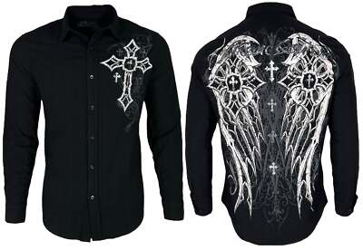 Xtreme Couture by Affliction Men's Button Down Shirt Darkness Black Biker S-2XL