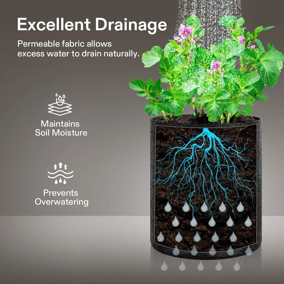 VIVOSUN Paquete de 10 Bolsas de Cultivo de 2 Galones Macetas de Tela con Trasplante de Lados Autoadherentes Foto 4 de 4