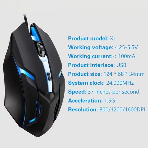 1pc 1600DPI 4Keys Sport LED Luminous Backlit Wired Gaming Mouse Wired For Office - Picture 2 of 14