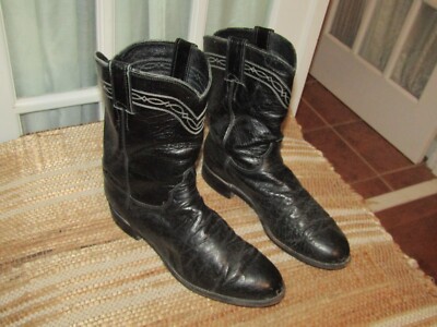 JUSTIN 3172 Vintage Black Smooth Ostrich Roper Cowboy Boots  display picture 3