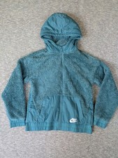 Nike Sherpa Hoodie Jacket Large Girls Fleece Teal Blue Full Zip CQ4220-364