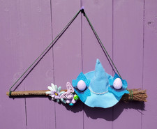 Blue Ostara Hanging Besom, Wiccan Easter Door Hanger, Pagan Spring Altar