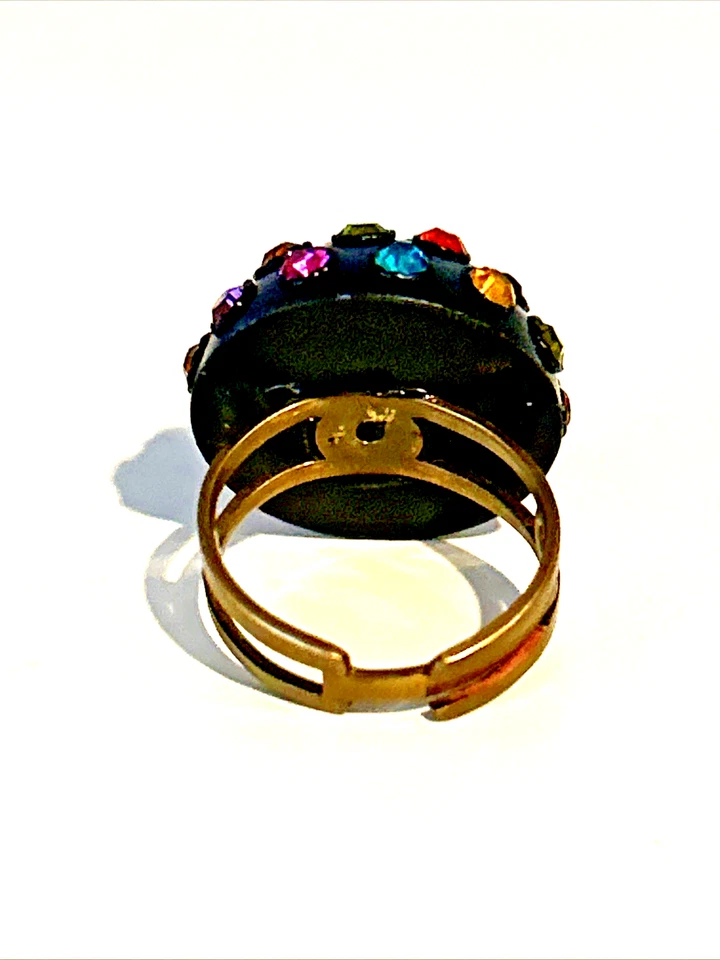 Anillo de cóctel vintage negro bola de discoteca ajustable Foto 2 de 4