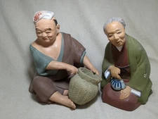 Vintage large ceramic fine handpainted Japanese couple figurines