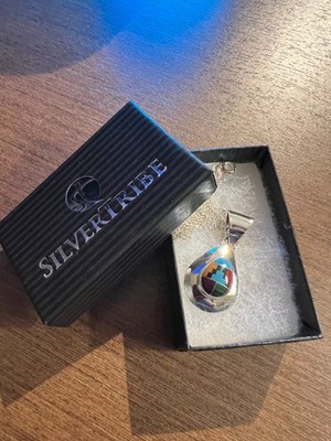 Vintage Sterling 925 Silvertribe Inlaid Native Pendant Necklace 18''