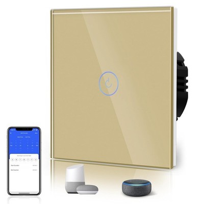 BSEED WLAN Schalter Glas 2 Weg Neutralleiter Alexa Google Home Tuya 1 Fach Gold
