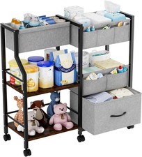 Baby Diaper Caddy Organizer and Storage, 3 Tier Rolling Cart with Dividers an...