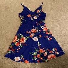LULUS BRIDGE TO LOVE COBALT BLUE FLORAL PRINT SKATER DRESS SIZE XS LINED