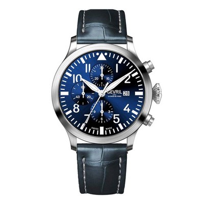 Vaughn Swiss automatic ETA 7750 pilot chronograph blue steel | Blue Dial Wristwa