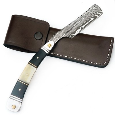 CUSTOM HANDMADE DAMASCUS RAZOR FOR MEN SHAVING WITH PREMIMUM LEATHER SHEATH R4