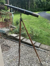 Brass & Mahogany c.1820 BLUNT New York Telescope & Wood Tripod AMAZING Piece