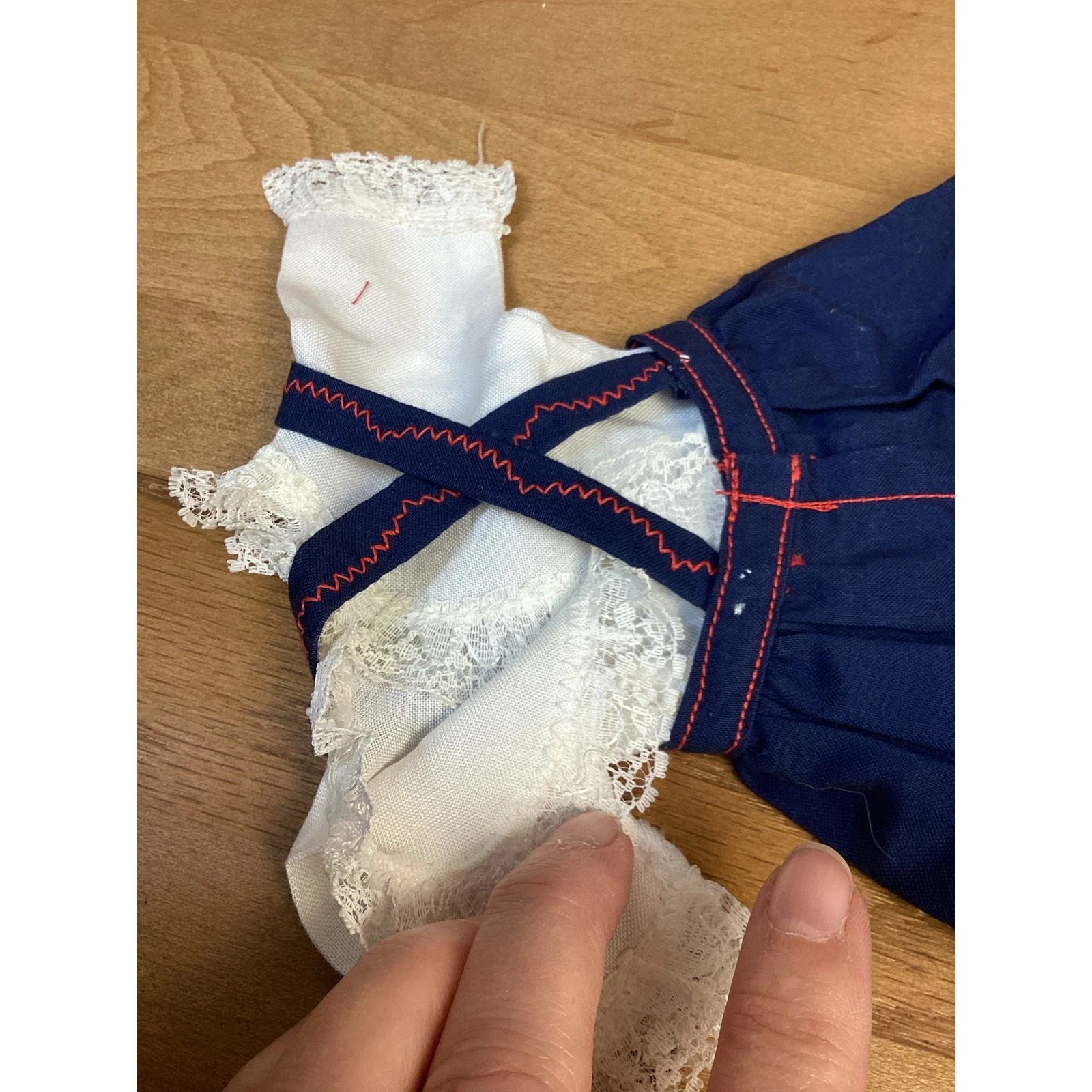 VETEMENTS Vestito Bambola Ideale Personaggio Americano Effanbee 2 Pezzi Blusa Bianco Blu Rosso