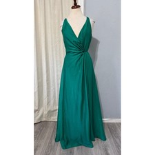 Rubber Ducky Emerald Green Tencel Blend V-Neck Twist Waist Maxi Gown Dress Sz M