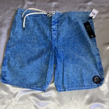 O'Neill Men's 38 Pike Blue Solid Board Shorts Drawstring Pockets Back Pocket