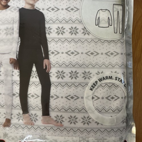 32 Degrees Heat Kids Base Layer Long Johns Set 6/7 Fair Isle White Gray - Picture 2 of 4