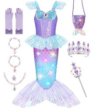 Meland Mermaid Costume for Girls - Light Up Halloween 5-6 Years, Purple