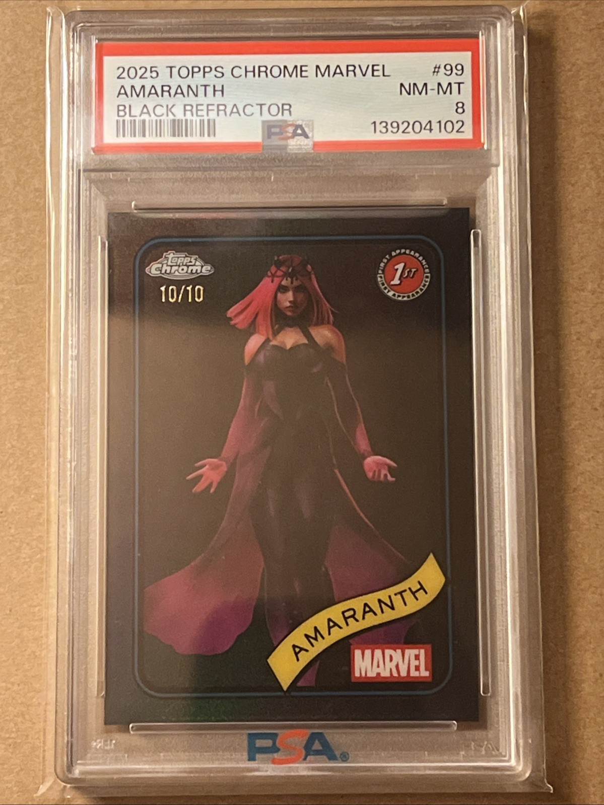 2025 Marvel Topps Chrome Amaranth Black Refractor 10/10 Omega PSA 8 #99 1st App. view 1