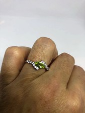 Vintage Handmade Genuine Green Peridot Filigree Setting 925 Sterling Silver Goth