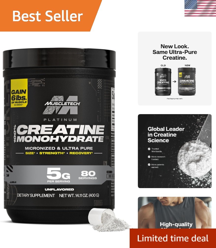 MuscleTech Creatine Monohydrate Powder, Platinum Pure - Unflavored Micronized