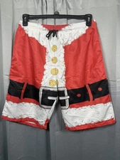Santa Claus Shorts Mens XL Red Black White Christmas Costume Swim Trunks Funny