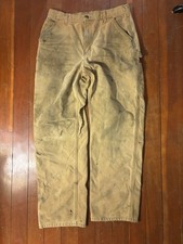 Thrashed Carhartt Heavy Canvas Work Pants 34 X 32 Original Dungaree Fit Tan
