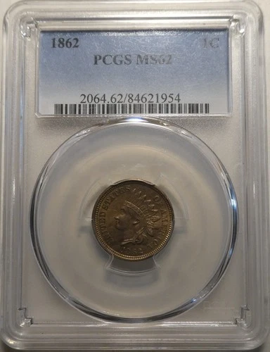 1862 Indian Head Cent / PCGS MS 62