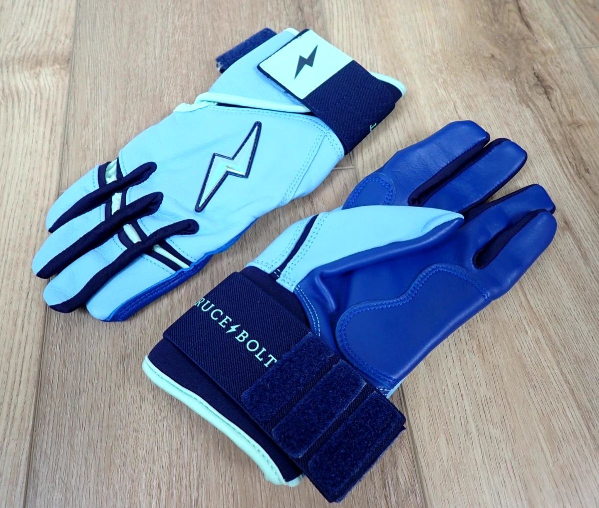 NUEVO BRUCE BOLT BEAR PREMIUM PRO PUÑO LARGO BEBÉ AZUL PEQUEÑO CUERO GUANTES DE BATEO