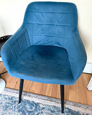 Blue Velvet Upholstered Accent Chair, Black Metal Legs, Padded Seat 65x65x80