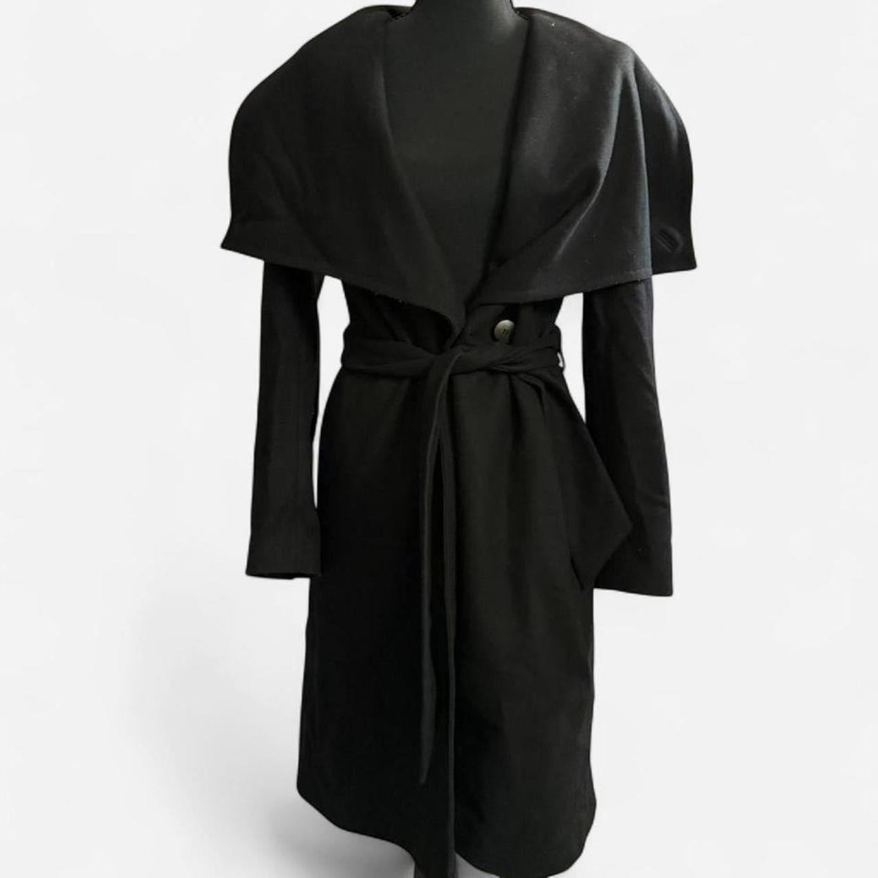 Ted Baker Black Wool Blend Wrap Trench Coat Floral Lined Women’s Size 1