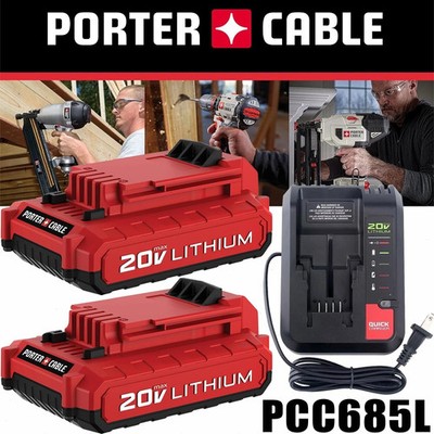 2PACK for PORTER CABLE 20V 20 Volt Lithium Battery / Charger Max PCC680L PCC685L