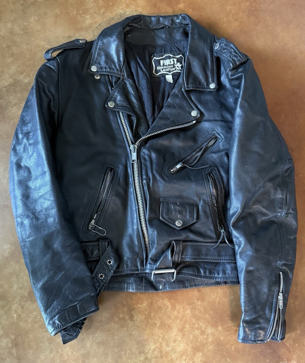 Rare Vintage FIRST Genuine Leather Biker Jacket Men's Size 40 | eBay